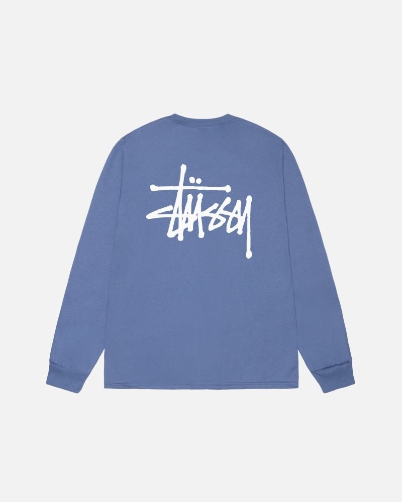 Stussy Basic Stüssy LS Tee T-Shirt Blue | Israel-03265