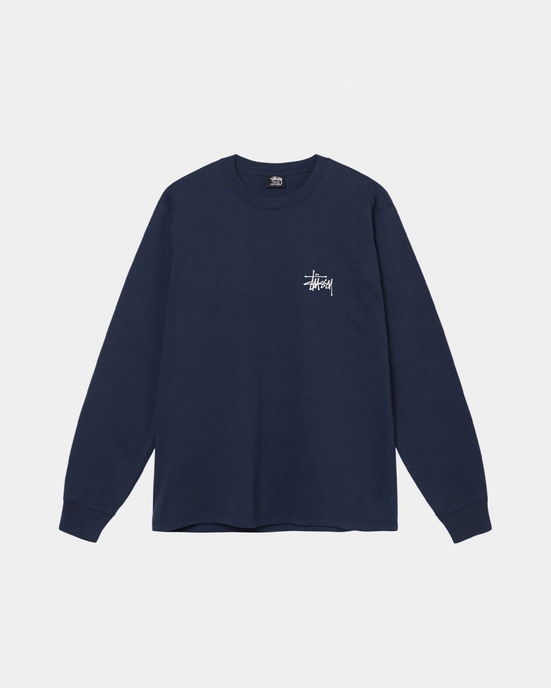 Stussy Basic Stüssy LS Tee T-Shirt Navy | Israel-46293