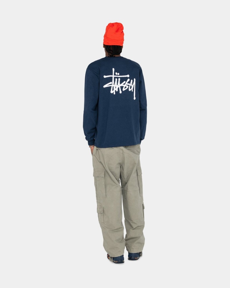 Stussy Basic Stüssy LS Tee T-Shirt Navy | Israel-46293