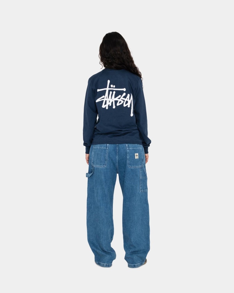 Stussy Basic Stüssy LS Tee T-Shirt Navy | Israel-46293