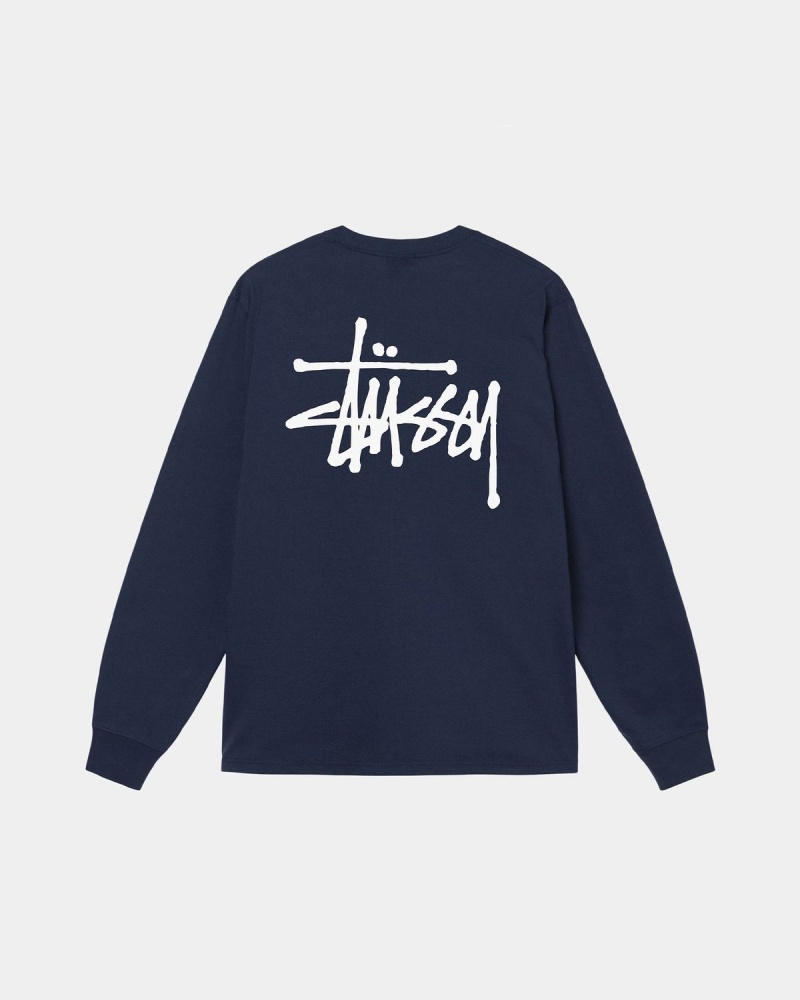 Stussy Basic Stüssy LS Tee T-Shirt Navy | Israel-46293