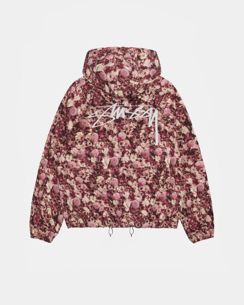 Stussy Beach Shell Floral Nylon Jackets Burgundy | Israel-03759