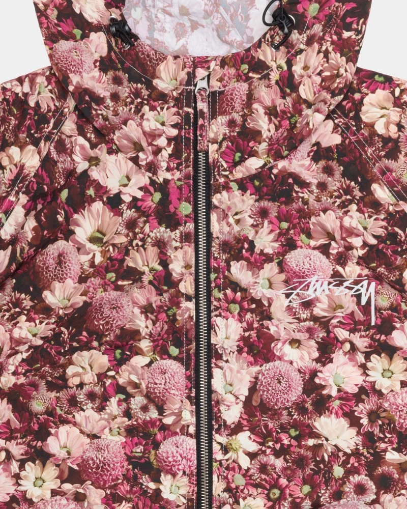 Stussy Beach Shell Floral Nylon Jackets Burgundy | Israel-03759