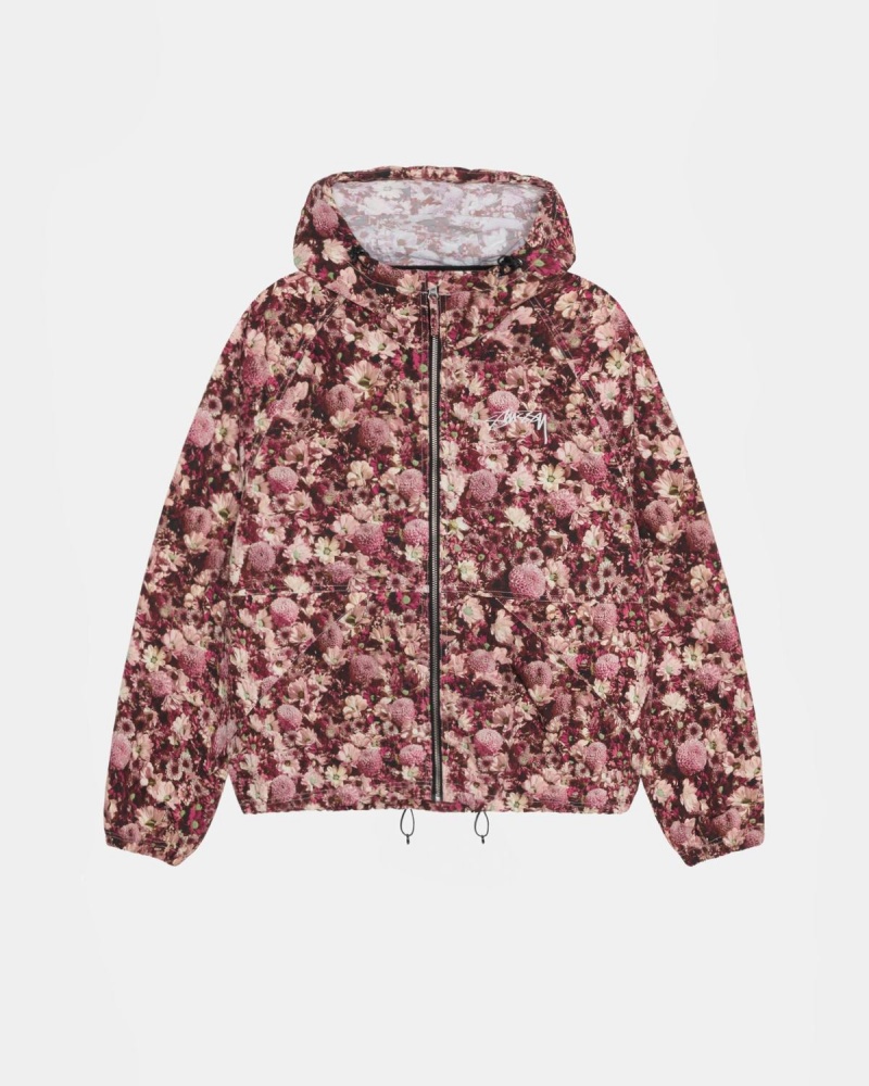 Stussy Beach Shell Floral Nylon Jackets Burgundy | Israel-03759