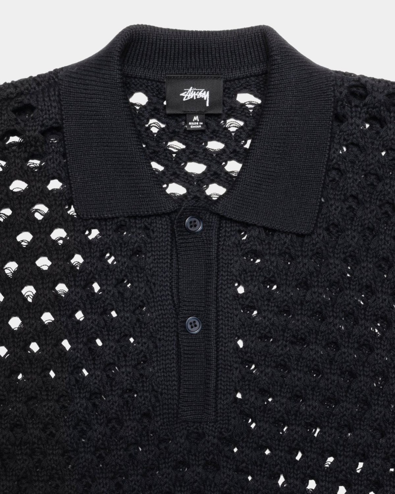 Stussy Big Mesh Polo Sweater Black | Israel-46937