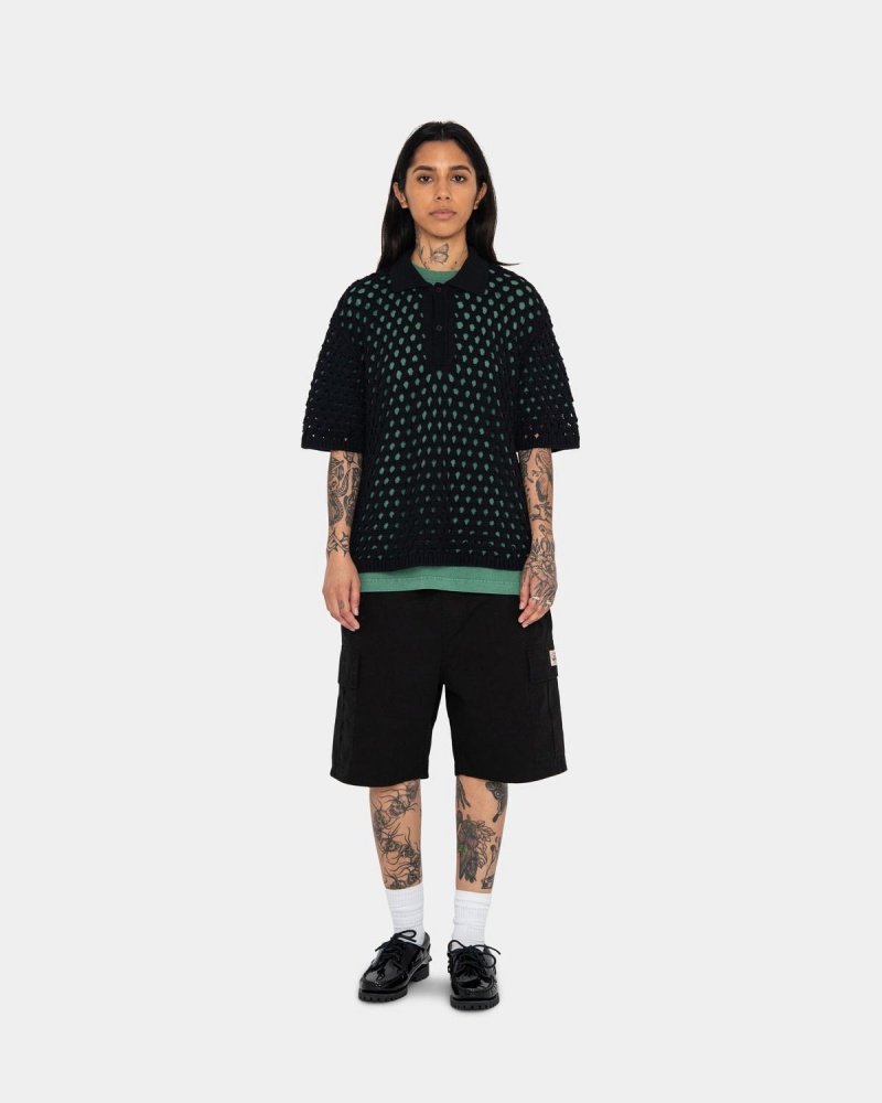 Stussy Big Mesh Polo Sweater Black | Israel-46937