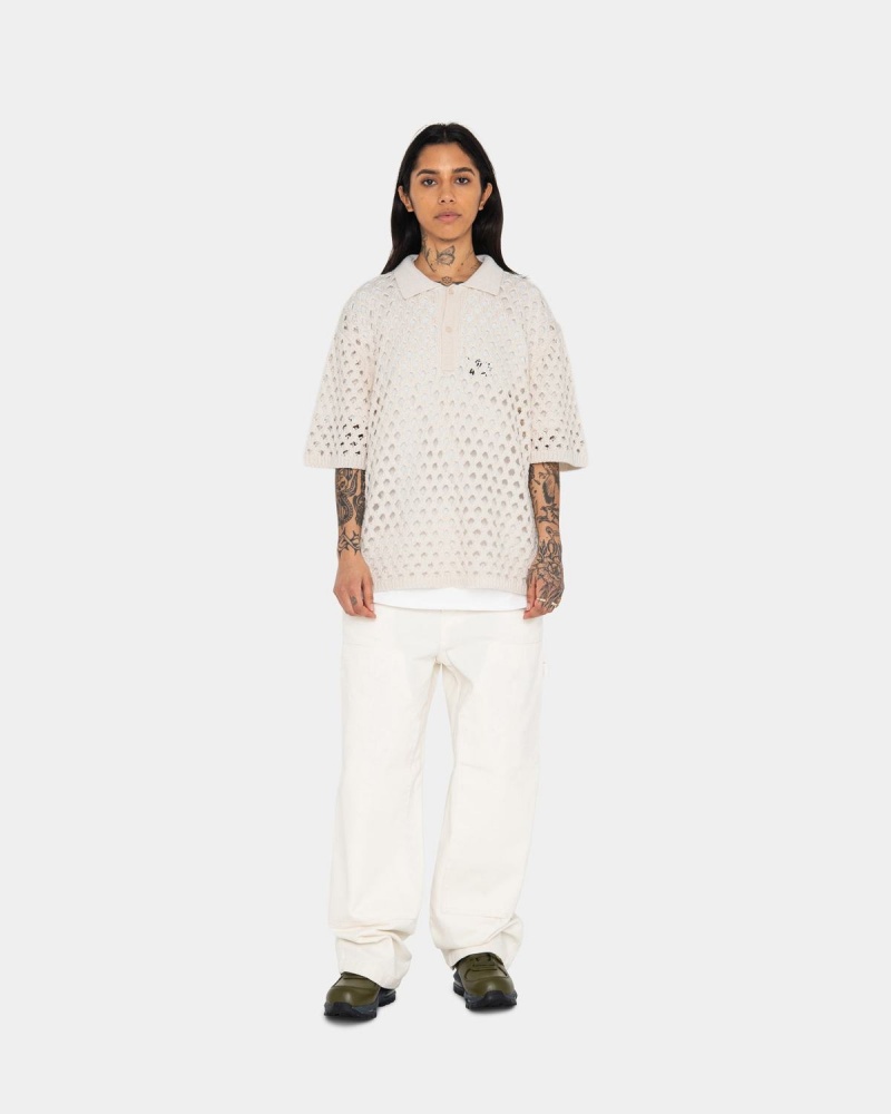 Stussy Big Mesh Polo Sweater White | Israel-18490