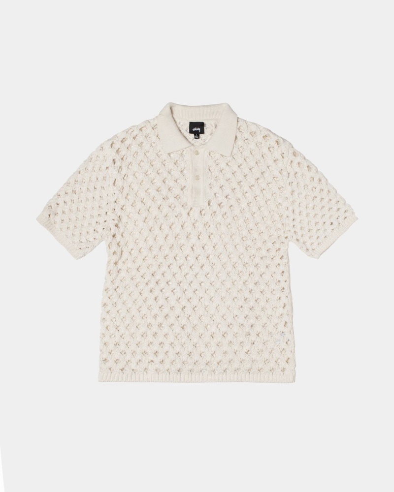 Stussy Big Mesh Polo Sweater White | Israel-18490