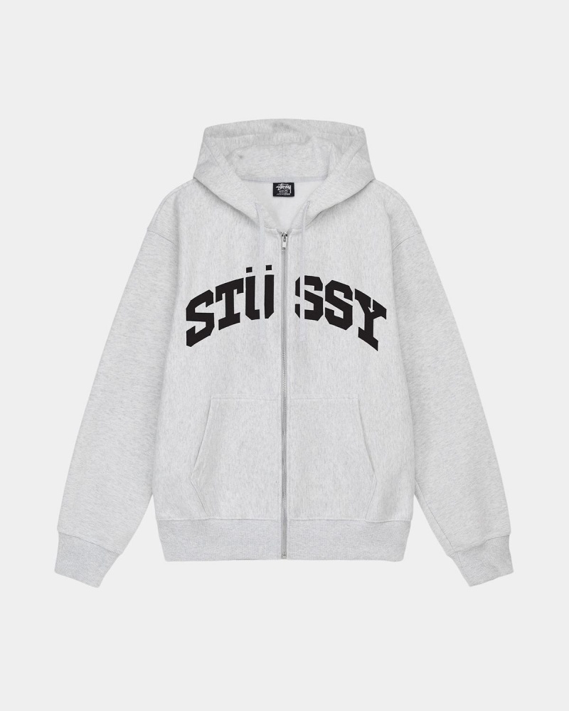 Stussy Block Sport Zip Hoodie Grey | Israel-19268