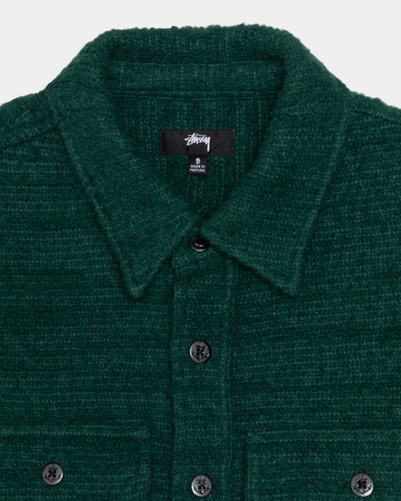 Stussy Boucle Wool Cpo Shirts Green | Israel-27651