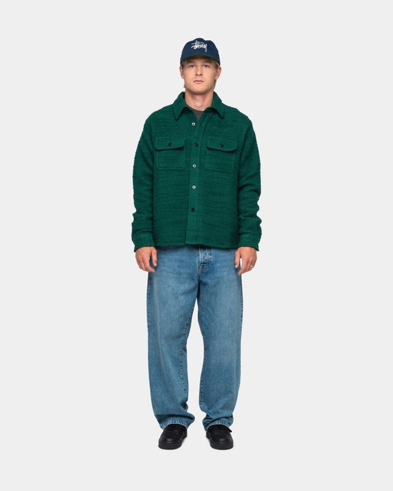 Stussy Boucle Wool Cpo Shirts Green | Israel-27651