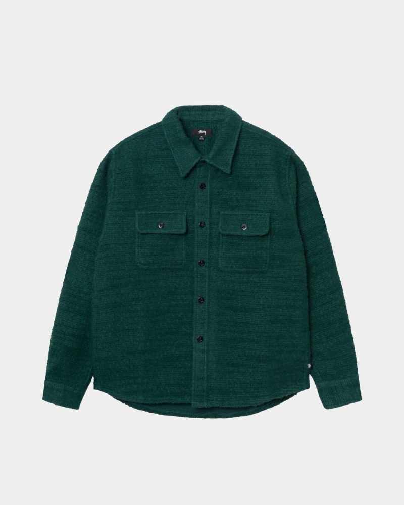 Stussy Boucle Wool Cpo Shirts Green | Israel-27651