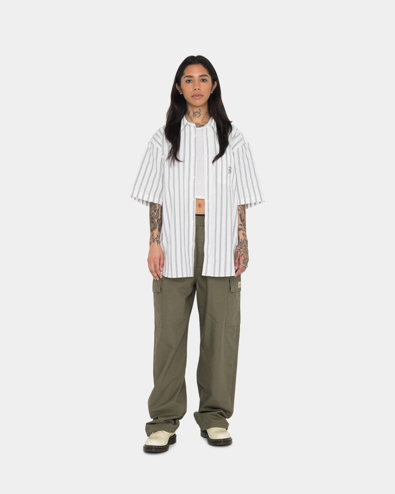 Stussy Boxy Striped SS Shirts White | Israel-61950