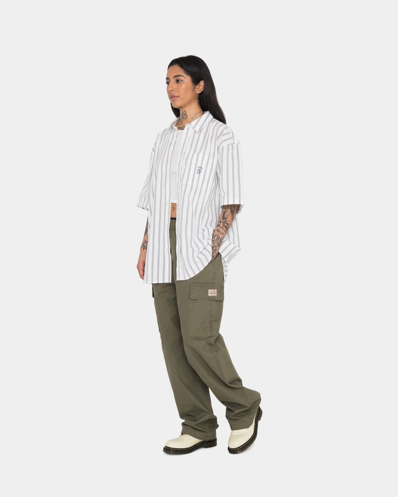 Stussy Boxy Striped SS Shirts White | Israel-61950