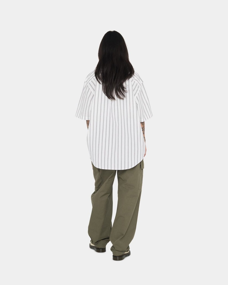 Stussy Boxy Striped SS Shirts White | Israel-61950