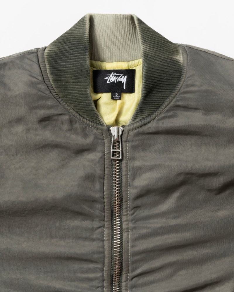 Stussy Dyed Nylon Bomber Jackets Olive | Israel-40568