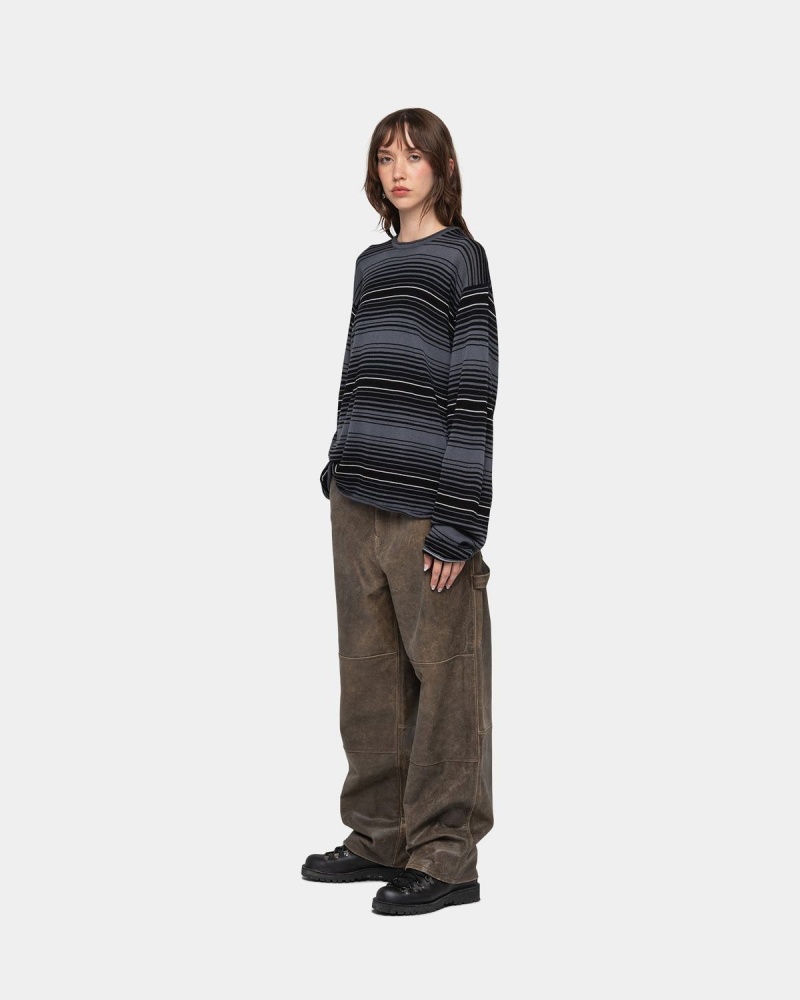 Stussy Horizontal Stripe Sweater Grey | Israel-31029