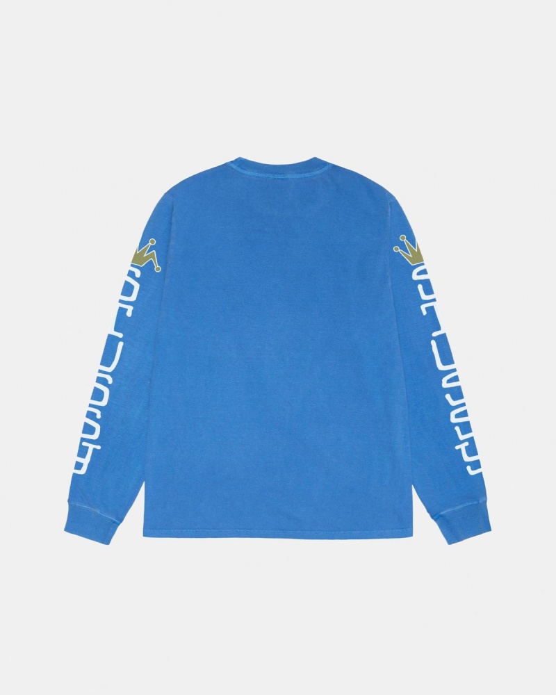 Stussy Jumbo LS Tee Pigment Dyed T-Shirt Blue | Israel-84275