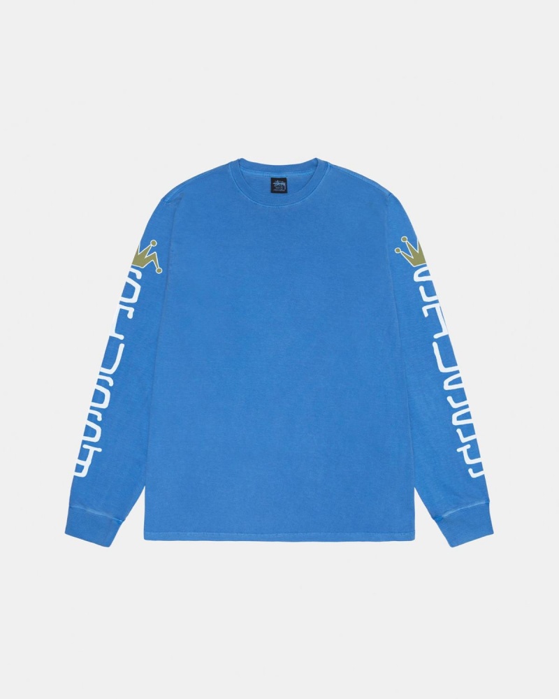 Stussy Jumbo LS Tee Pigment Dyed T-Shirt Blue | Israel-84275