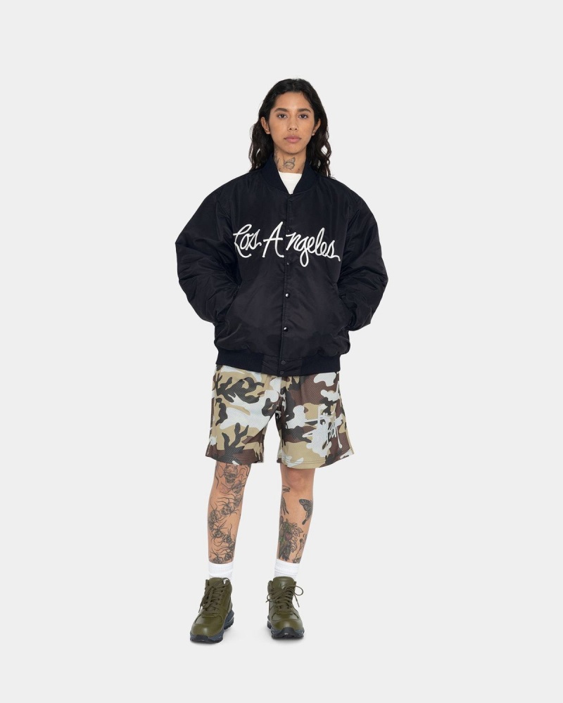 Stussy LA Chapter Satin Varsity Jackets Black | Israel-26947