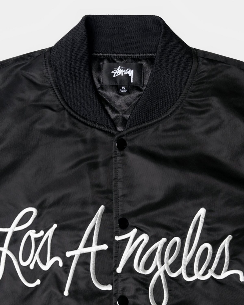 Stussy LA Chapter Satin Varsity Jackets Black | Israel-26947