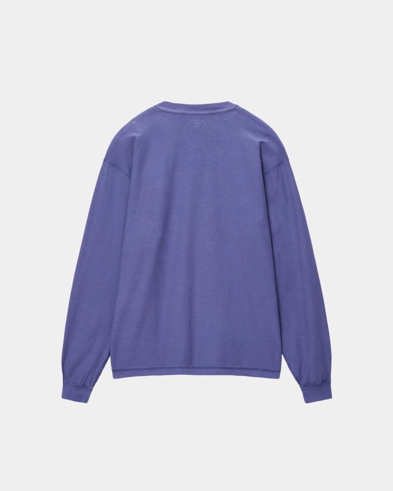 Stussy Lazy LS Tee T-Shirt Deep Blue | Israel-79416