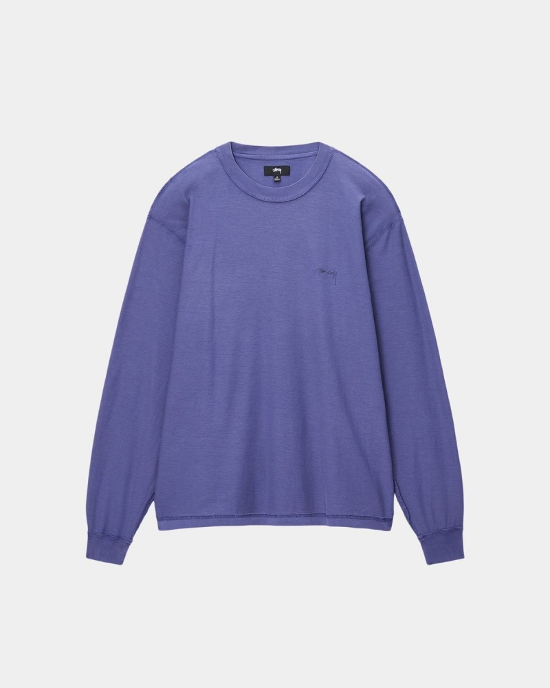 Stussy Lazy LS Tee T-Shirt Deep Blue | Israel-79416