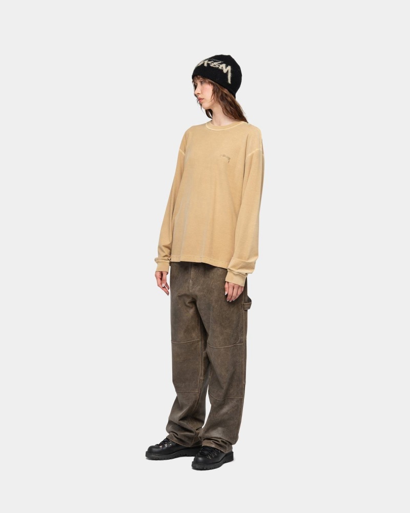 Stussy Lazy LS Tee T-Shirt Gold | Israel-28743