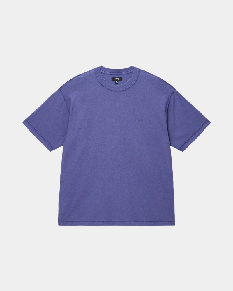 Stussy Lazy Tee T-Shirt Deep Blue | Israel-12598