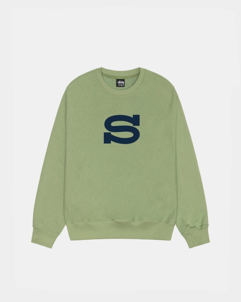 Stussy Letterman Crew Sweatshirt Green | Israel-02781