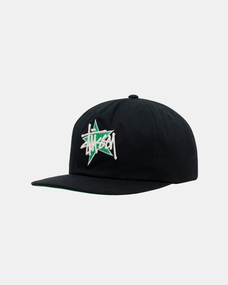 Stussy Mid-Depth Basic Star Strapback Caps Black | Israel-80641