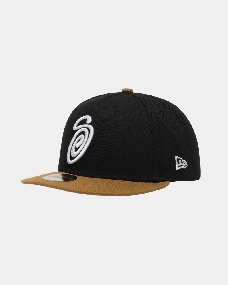 Stussy New Era 59fifty Curly S Caps Black/Gold | Israel-84760