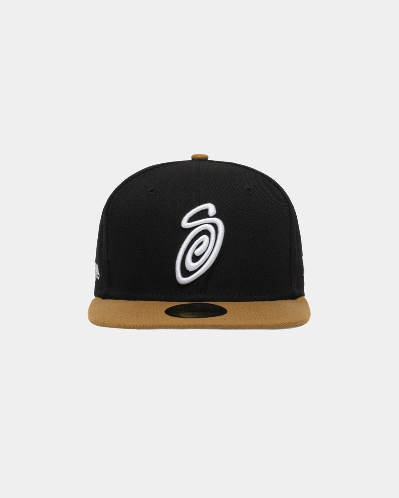 Stussy New Era 59fifty Curly S Caps Black/Gold | Israel-84760