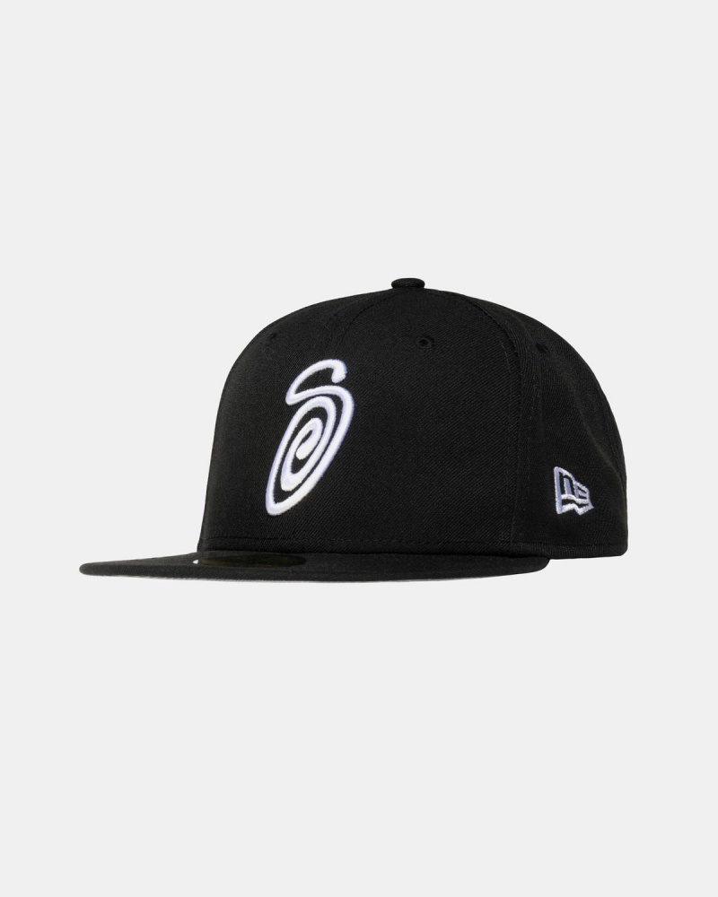 Stussy New Era 59fifty Curly S Caps Black | Israel-08647