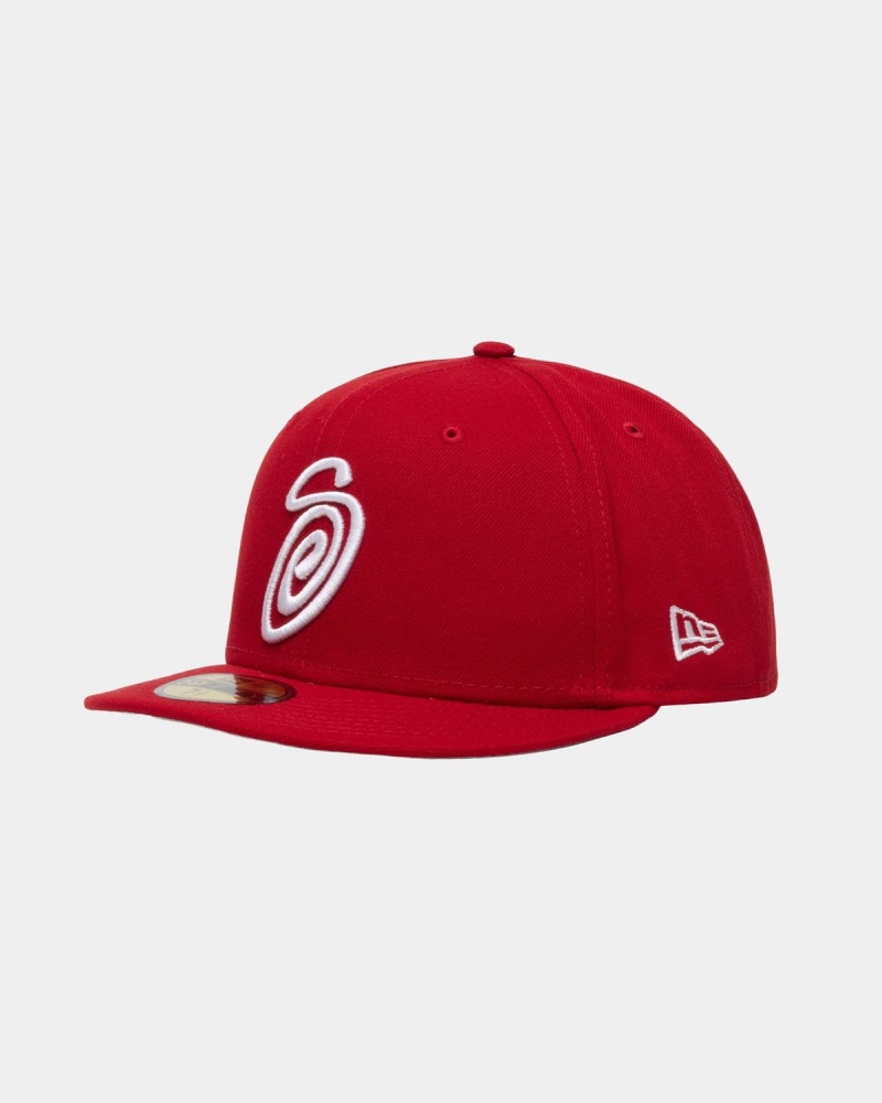 Stussy New Era 59fifty Curly S Caps Red | Israel-31042