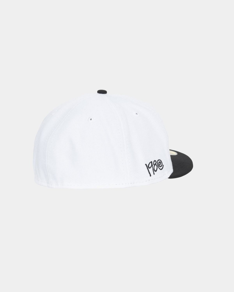 Stussy New Era 59fifty Curly S Caps White/Black | Israel-21348