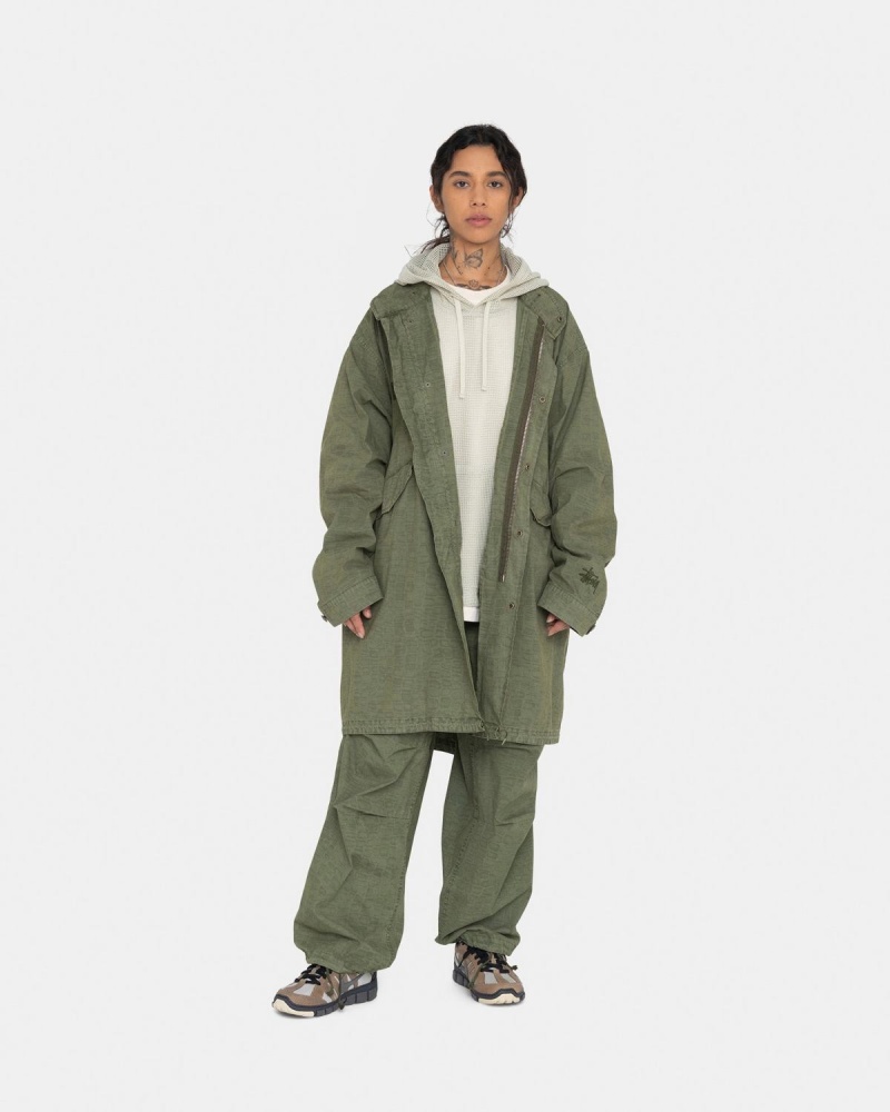 Stussy Nyco Printed Fishtail Parka Jackets Olive | Israel-52831