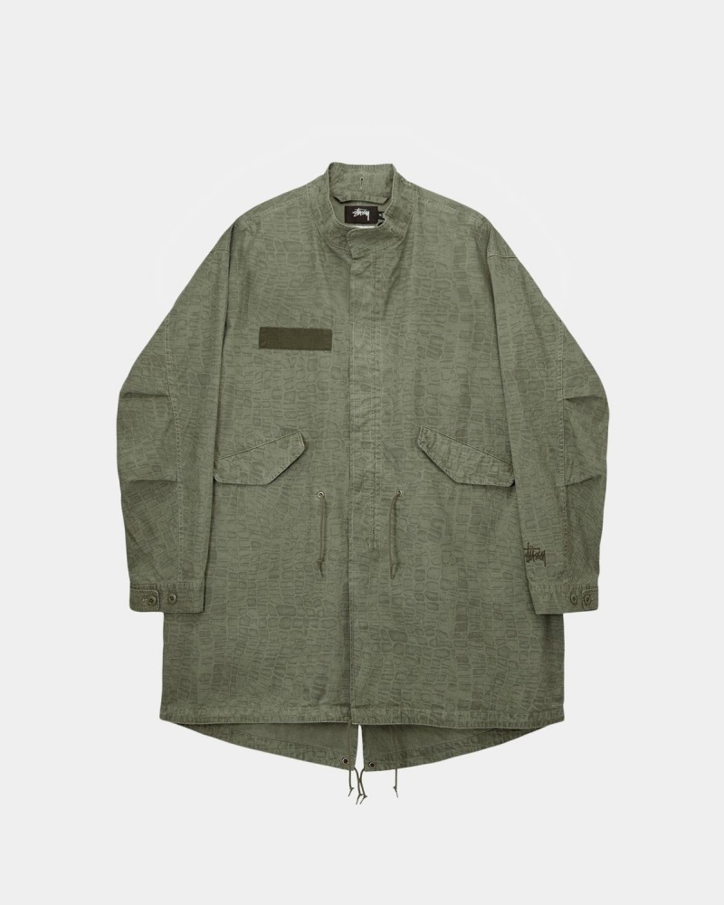 Stussy Nyco Printed Fishtail Parka Jackets Olive | Israel-52831