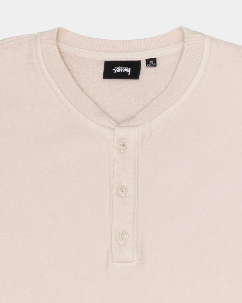 Stussy Open Hem Henley Fleece Sweater Beige | Israel-95418