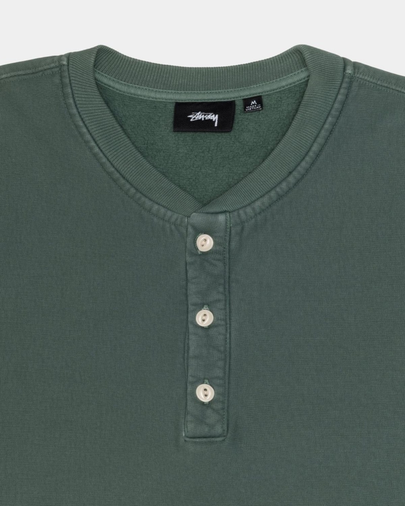 Stussy Open Hem Henley Fleece Sweater Green | Israel-53406