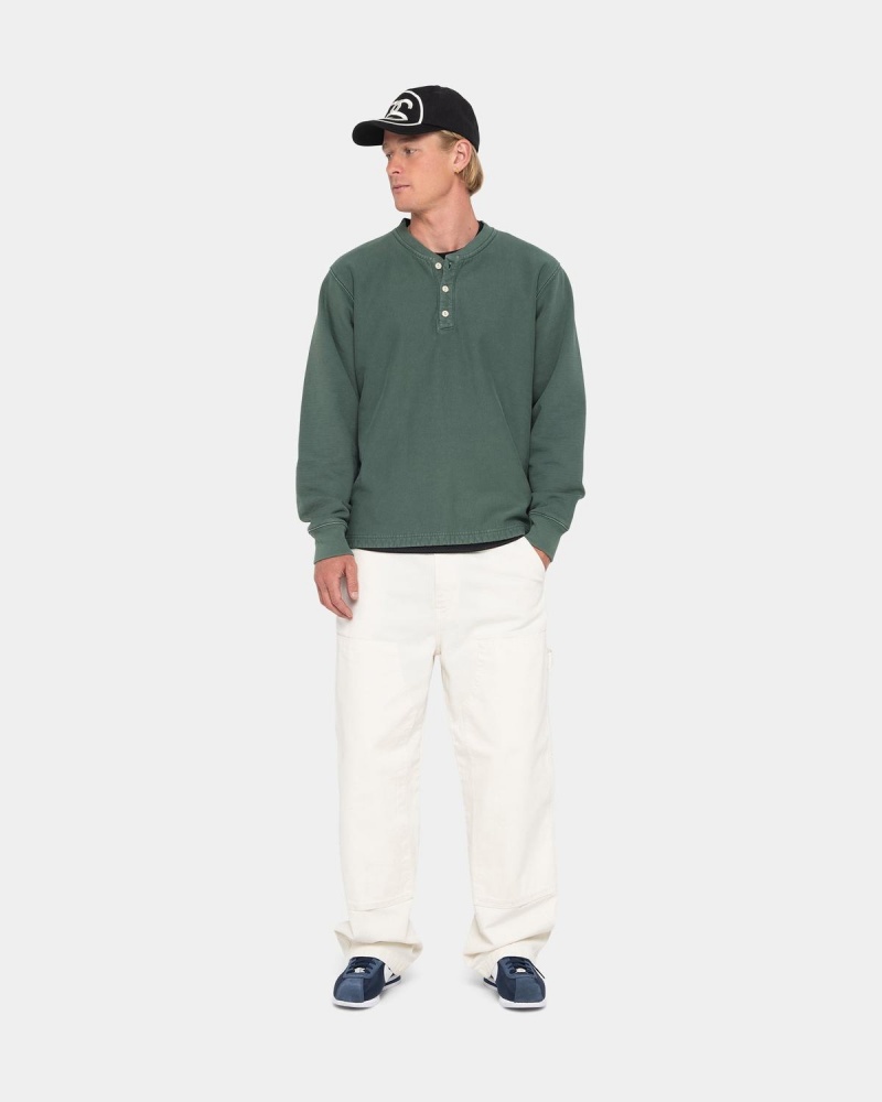 Stussy Open Hem Henley Fleece Sweater Green | Israel-53406