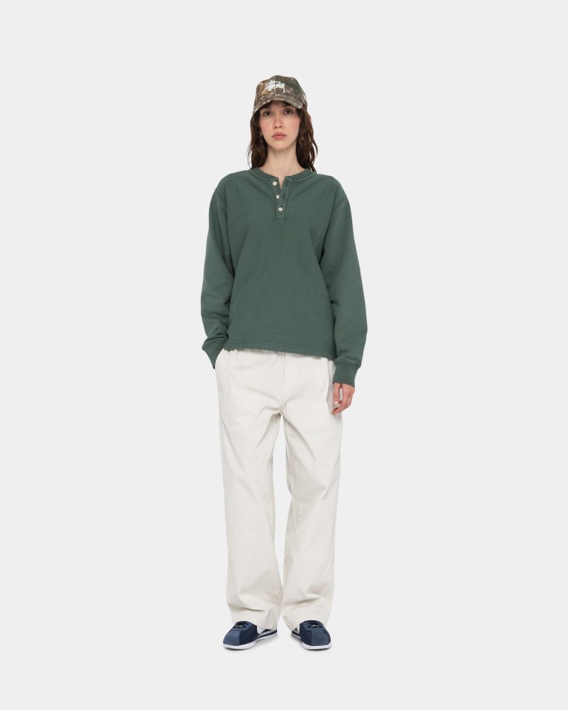 Stussy Open Hem Henley Fleece Sweater Green | Israel-53406