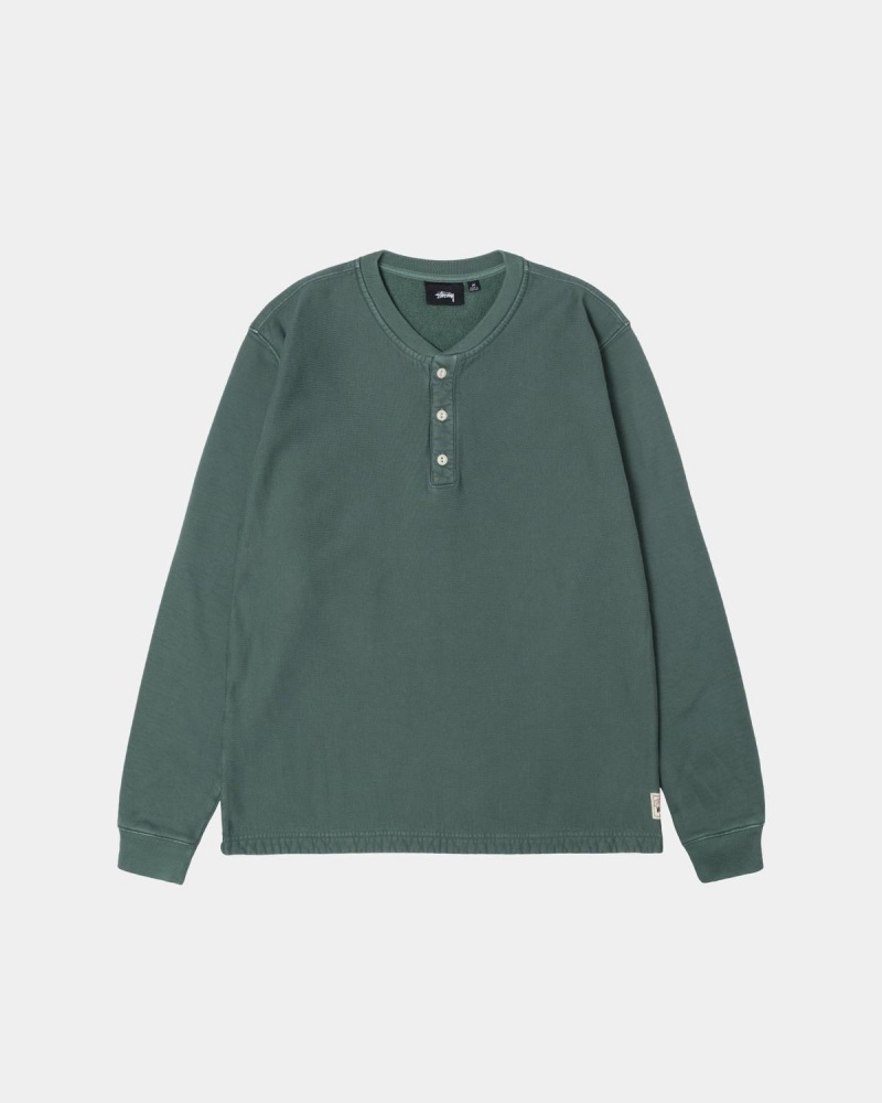 Stussy Open Hem Henley Fleece Sweater Green | Israel-53406