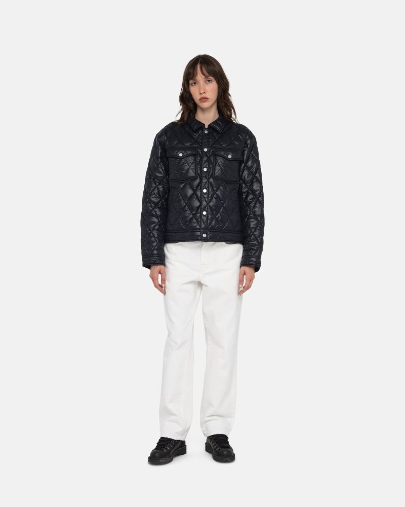 Stussy Quilted Nylon Ranch Jackets Black | Israel-54309