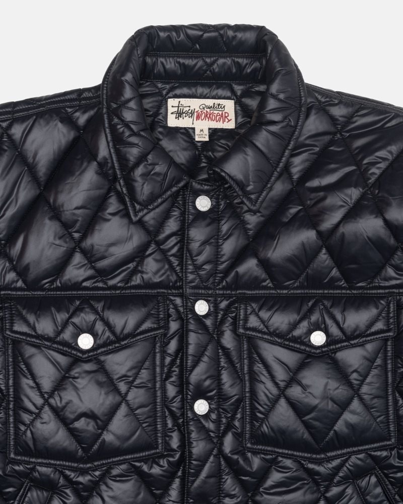 Stussy Quilted Nylon Ranch Jackets Black | Israel-54309