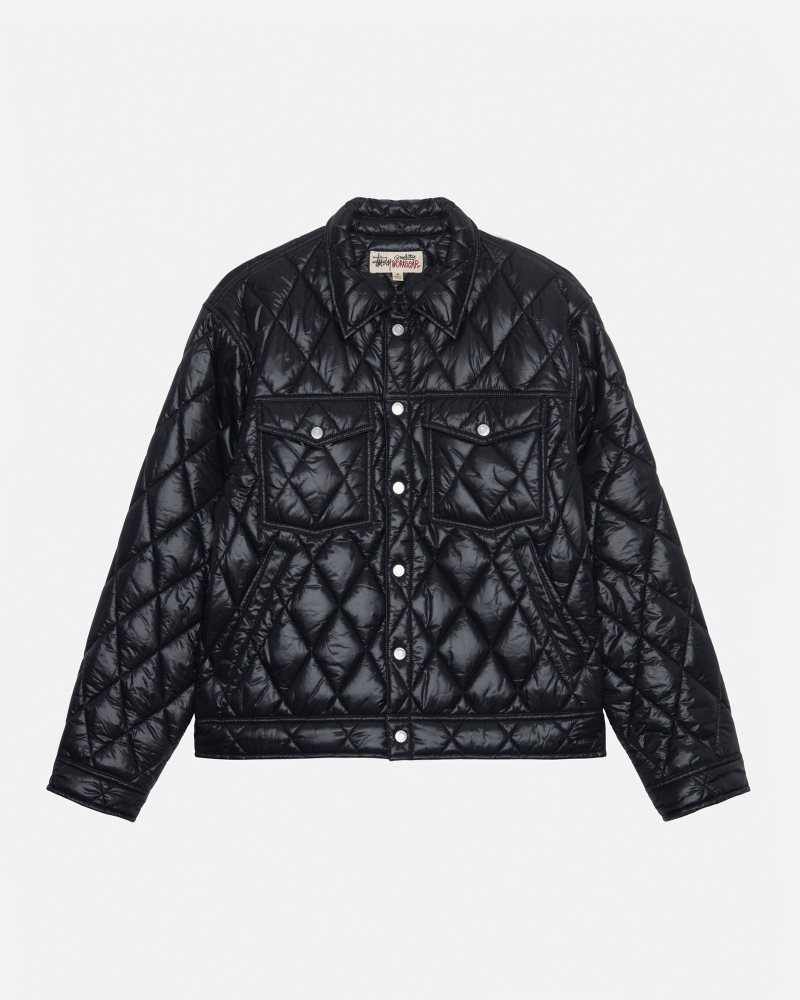 Stussy Quilted Nylon Ranch Jackets Black | Israel-54309