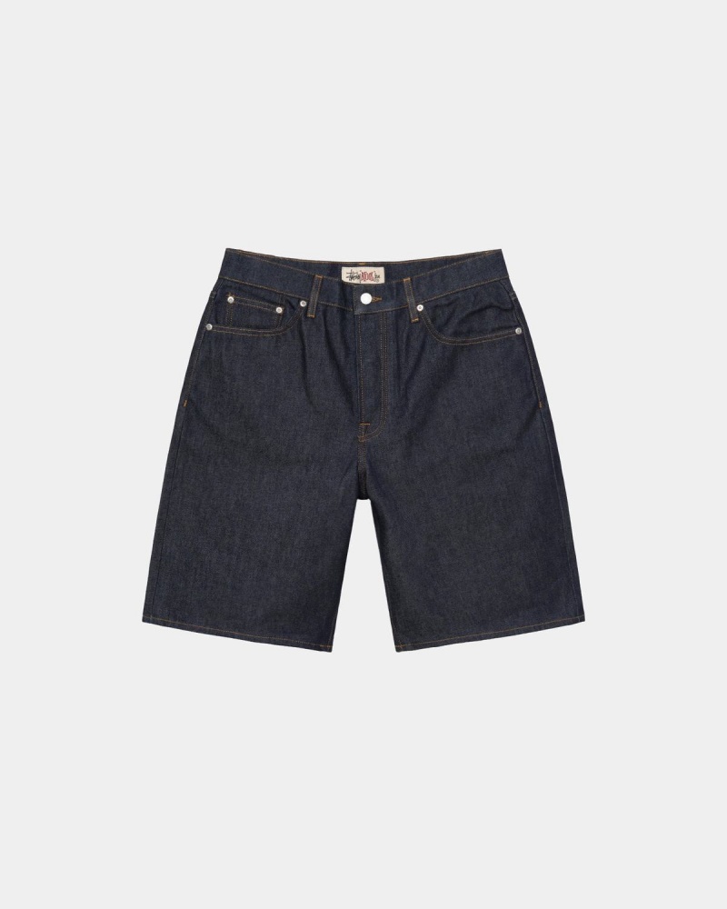 Stussy Raw Denim Big OL\' Shorts Navy | Israel-86035