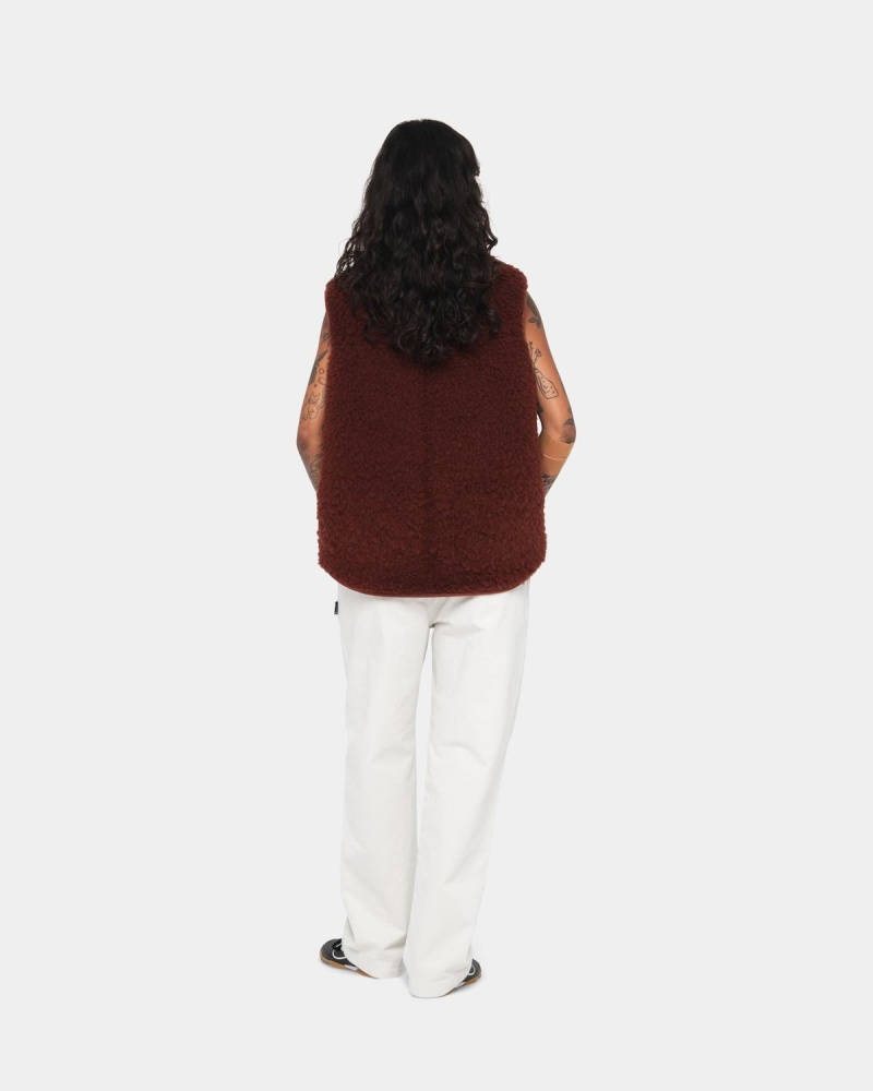 Stussy Reversible Shearling Workgear Vest Burgundy | Israel-89160