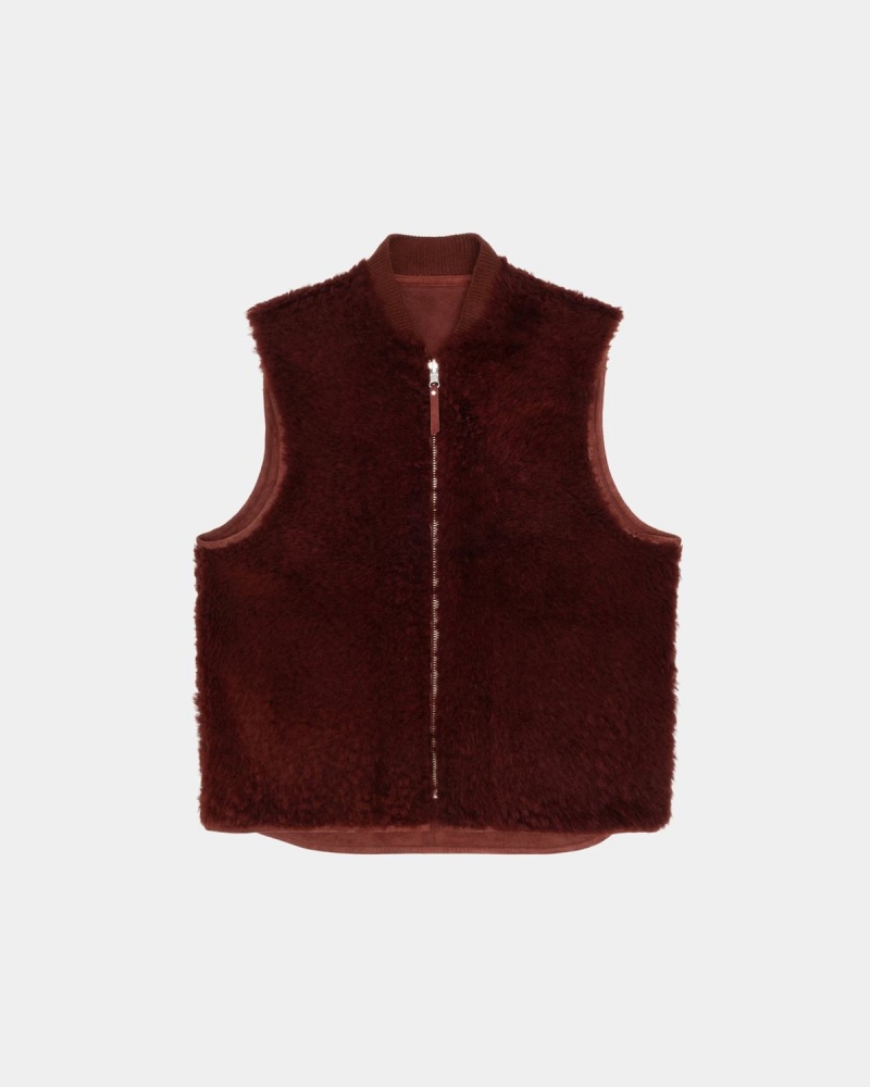 Stussy Reversible Shearling Workgear Vest Burgundy | Israel-89160