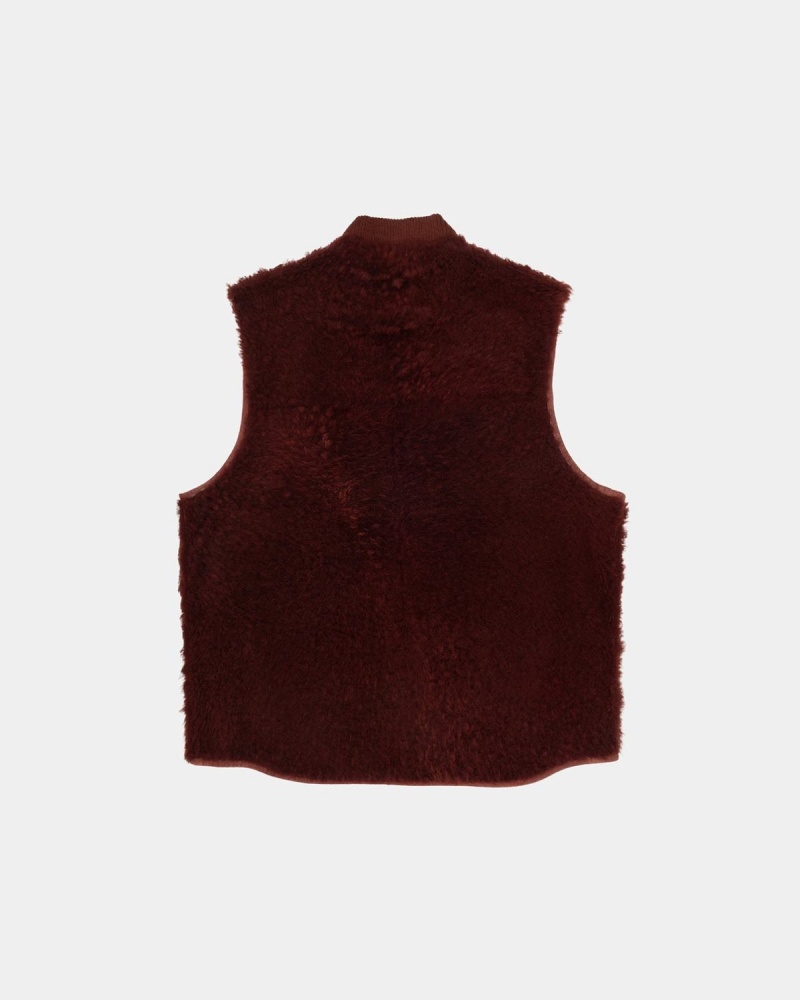 Stussy Reversible Shearling Workgear Vest Burgundy | Israel-89160